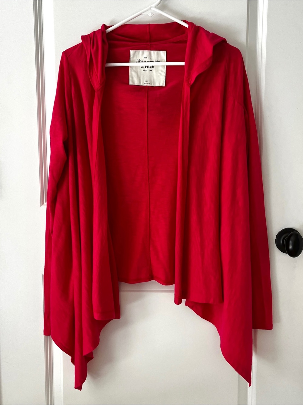 Abercrombie & Fitch Red Hooded Open Front Waterfall Cardigan Sweater M/L